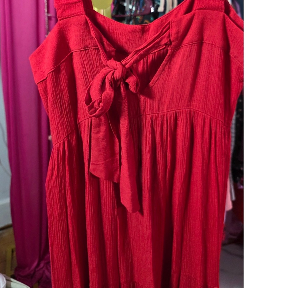 Knox Rose Red Rayon Tiered Maxi Dress Sleeveless Sweetheart Neck Medium NWT - Picture 8 of 9